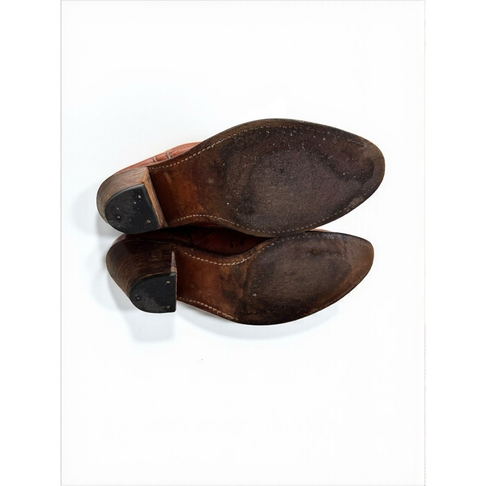 Vtg Frye 70's Campus Leather Stacked Heel Riding Boots Womens 8 Cognac Brown USA - Picture 10 of 12